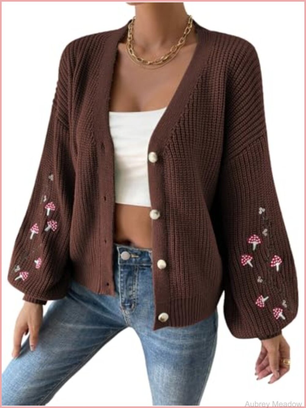 SHENHE Embroidery Cardigan Drop Shoulder Duster Knit Sweater Button Up